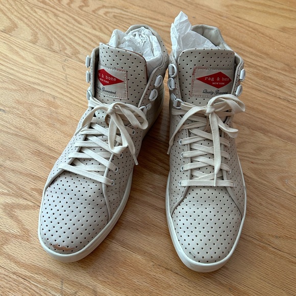 Rag and Bone High Top Beige Leather Sneakers - Picture 2 of 6